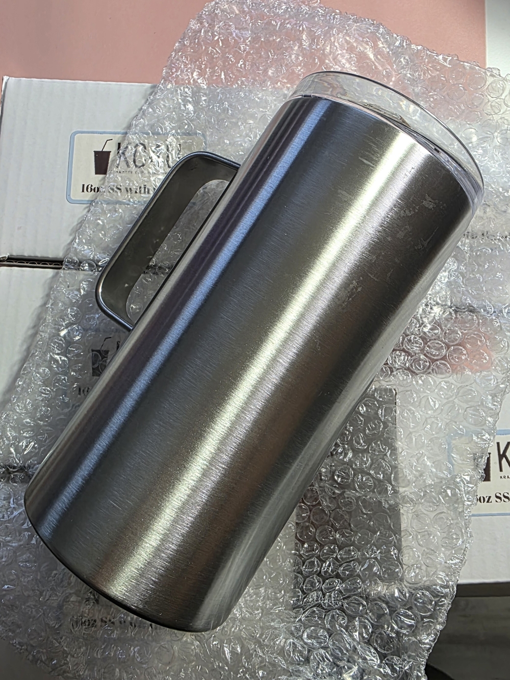 16oz Stainless Steel Travel Tumbler with Handle - Silver